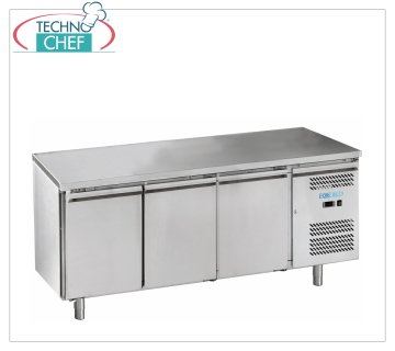 Forcold - Refrigerated Table, Temp. -2°/+8°C, 3 Doors, with Monobloc, Plug-in System, Class D, Mod.M-GN3100TN-FC 3-door refrigerated table, with monobloc, plug-in system, capacity 417 litres, temperature -2°/+8°C, ventilated refrigeration, Gastronorm 1/1, ECOLOGICAL in Class C, Gas R600a, V.230/1, Kw.0,275, Weight 108 Kg, dim.mm.1795x700x850h