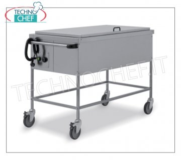 TECHNOCHEF - Hot trolley in bain-marie, Mod. MC 1391 18/10 stainless steel bain-marie heat trolley for fireplaces / bowls, 980x510x200h mm tank with lid, 20x20 mm tubular structure, V 230/1, 1.95 kW, 490x600x900h mm dim.