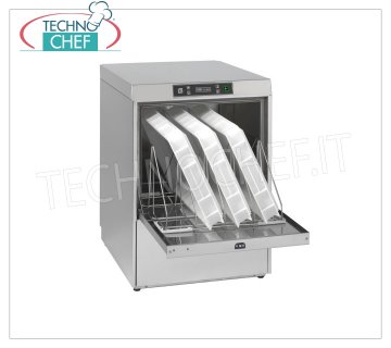 Professional dishwasher-object washer, basket 500X600 mm, electronic controls, Three-phase DISHWASHER-DISHWASHER with 500x600 mm basket, ELECTRONIC controls, 4 GN 1/1 or 600x400 mm trays, 3 cycles of 90/120/180 sec + continuous cycle, double rinse aid dispenser, V.400 / 3 + N, Kw.5,18, Weight 68 Kg, dim.mm.600x703x850h