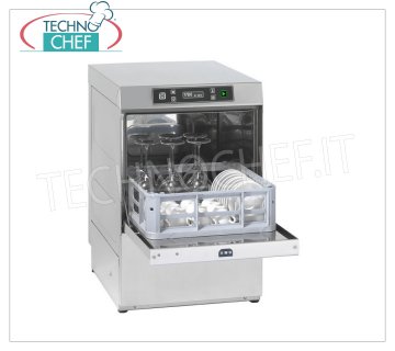 Glasswasher square basket 35x35 cm or round Ø 35, Useful Height max 25 cm, Digital controls, 3 cycles, V. 220/1 GLASS WASHER-WASHING MACHINE Bar with 350x350 mm SQUARE basket, DIGITAL controls, 3 washing cycles of 20-30-240 baskets / hour, max glass height 250 mm, DETERGENT and RINSE AID dispenser, V.230 / 1, Kw.3,2, Weight 30 Kg, dim.mm.440x497x640h.