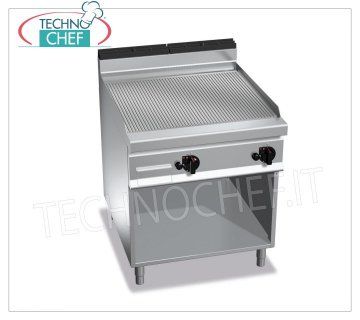 GAS GRIDDLE with MULTIPAN RIBBED PLATE, on CABINET, mod. G9FR8M-2 GAS GRIDDLE with RIBBED PLATE, BERTOS MAXIMA 900 line, MULTIPAN series, DOUBLE module on OPEN CABINET with 796x667 mm COOKING AREA, INDEPENDENT CONTROLS, thermal power Kw.20,00, Weight 111 Kg, dim.mm.800x900x900h