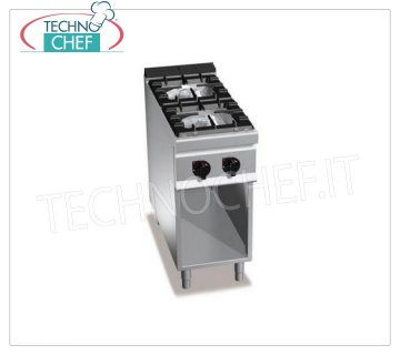 TECHNOCHEF - 2 BURNERS GAS COOKER on OPEN CABINET, Kw.10,5, Mod.G7F2M 2 BURNERS GAS COOKER on OPEN CABINET, BERTO'S, MACROS 700 Line, HIGH POWER Series, thermal power Kw.10,5, Weight 38 Kg, dim.mm.400x700x900h