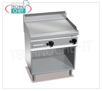 GAS FRY TOP with SMOOTH PLATE in MULTIPAN, on CABINET, mod.G7FL8M-2 GAS FRY TOP with SMOOTH PLATE, BERTOS, MACROS 700 Line, MULTIPAN Series, DOUBLE module on OPEN COMPARTMENT with 795x500 mm COOKING ZONE, INDEPENDENT CONTROLS, thermal power Kw.13,8, Weight 88 Kg, dim.mm.800x700x900h