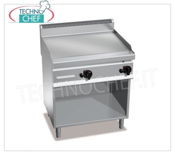 GAS GRIDDLE with SMOOTH MULTIPAN PLATE, on CABINET, mod.G7FL8M-2 GAS GRIDDLE with SMOOTH PLATE, BERTOS, MACROS 700 Line, MULTIPAN Series, DOUBLE module on OPEN CABINET with 795x500 mm COOKING AREA, INDEPENDENT CONTROLS, thermal power 13.8 Kw, Weight 88 Kg, dim.mm.800x700x900h