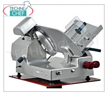 TECHNOCHEF - Gravity-inclined slicer, gear transmission, blade Ø 350 mm, Professional Gravity slicers in aluminum alloy with gear transmission, blade diameter 350 mm, weight 41 Kg, dim.mm 825x695x690h