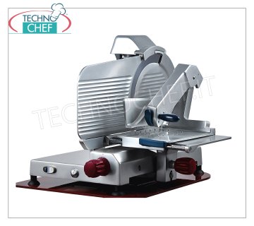 TECHNOCHEF - Vertical slicer for cured meats, gear transmission, blade Ø 350 mm, Professional Vertical slicers with aluminum alloy cured meat plate with gear transmission, blade diameter 350 mm, weight 46 Kg, dim.mm 805x710x700h - available in single-phase or three-phase version