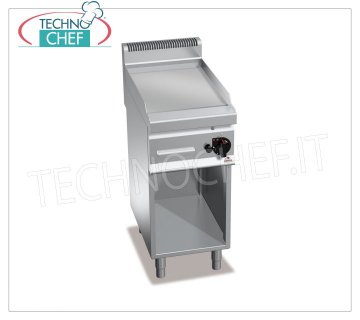 GAS FRY TOP with SMOOTH PLATE in MULTIPAN, on OPEN CABINET, mod.G7FL4M GAS FRY TOP with SMOOTH PLATE, BERTOS, MACROS 700 Line, MULTIPAN Series, 1 module on OPEN COMPARTMENT with COOKING ZONE mm 395x500, thermal power Kw.6,9, Weight 50 Kg, dim.mm.400x700x900h