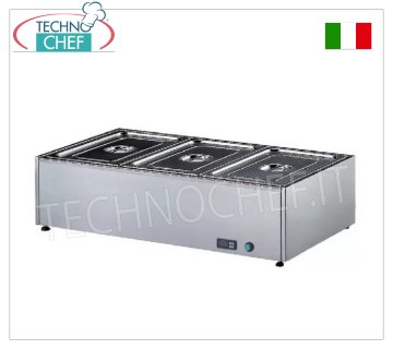 Technochef - ELECTRIC TABLE BAIN MARIE, Capacity 3 x GN 1/1, mod.359.A Electric table bain-marie, capacity 3 GN 1/1 containers - h 150 mm (excluded), digital thermostat 30-90°C, V.230/1, Kw.2.00, dim.mm.1050x580x300h