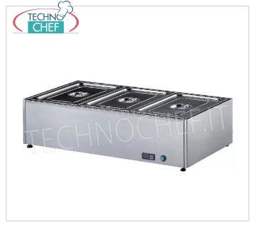 Technochef - ELECTRIC TABLE BAIN MARIE, Capacity 3 x GN 1/1, mod.359.A Electric table-top water bath, capacity 3 GN 1/1 containers - h 150 mm (excluded), digital thermostat 30-90 ° C, V.230 / 1, Kw. 2.00, dim.mm.1050x580x300h
