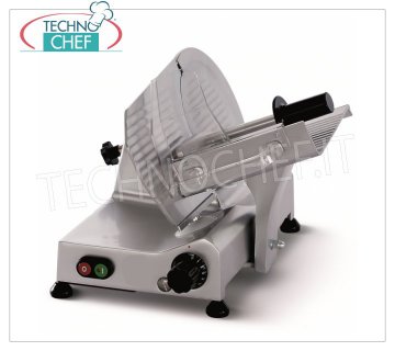 TECHNOCHEF - GRAVITY-INCLINED SLICER, blade Ø 220 mm, EC DOMESTIC EXECUTION, Mod.S220 Slicer gravity / inclined, blade diameter 220 mm, in aluminum alloy, with sharpener detached blade, EC DOMESTIC EXECUTION, V 230/1, Kw.0.140, Weight 13.5 Kg, dim.mm.405x415x340h