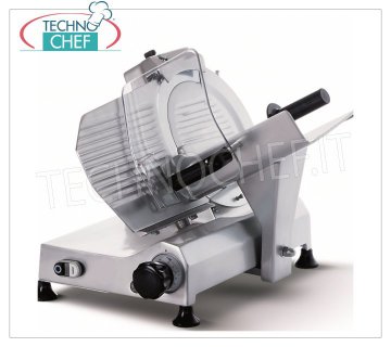 TECHNOCHEF - GRAVITY / INCLINED SLICER, blade Ø 275 mm, Professional, Mod.F275I Gravity / inclined slicer, 275 mm diameter blade, made of aluminum alloy, complete with fixed blade sharpener, V 230/1, Kw 0.245, Weight 22 Kg, dim.mm.495x465x440h