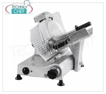 TECHNOCHEF - GRAVITY-INCLINED SLICER, blade Ø 275 mm, EC DOMESTIC EXECUTION, Mod.F275ID Gravity / inclined slicer, 275 mm diameter blade, in aluminum alloy, complete with fixed blade sharpener, EC DOMESTIC EXECUTION, V 230/1, Kw 0.245, Weight 22 Kg, dim mm.495x465x440h