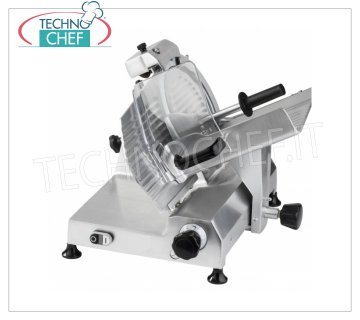 TECHNOCHEF - GRAVITY / INCLINED SLICER, blade Ø 330 mm, Professional, Mod.F330I Gravity / inclined slicer, blade diameter 330 mm, in aluminum alloy, complete with fixed blade sharpener, V 230/1, Kw 0.300, Weight 32 Kg, dim.mm.550x530x465h