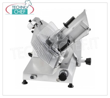 TECHNOCHEF - GRAVITY / INCLINED SLICER, blade Ø 350 mm, Professional, Mod.F350I Gravity / inclined slicer, blade diameter 350 mm, in aluminum alloy, complete with fixed blade sharpener, V 230/1, Kw 0.300, Weight 36 Kg, dim.mm.585x580x480h