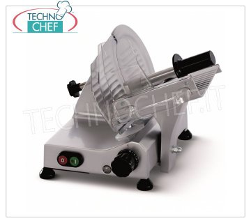 TECHNOCHEF - GRAVITY SLICER, blade Ø 195 mm, EC DOMESTIC EXECUTION, Mod.F195 Gravity / inclined slicer, blade diameter 195 mm, in aluminum alloy, with STACCATO BLADE SHARPENER, EC DOMESTIC EXECUTION, V.230 / 1, Kw.0,132, Weight 10 Kg, dim.mm.360x345x315h