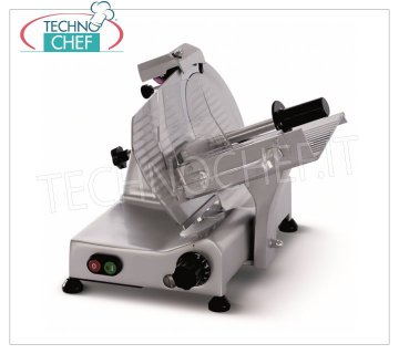 TECHNOCHEF - GRAVITY SLICER, blade Ø 220 mm, EC DOMESTIC EXECUTION, Mod S220 AFD Gravity / inclined slicer, blade diameter 220 mm, in aluminum alloy, complete with fixed blade sharpener, CE DOMESTIC EXECUTION, V 230/1, Kw 0,140, Weight 13,5 Kg, dim.mm.405x415x340h