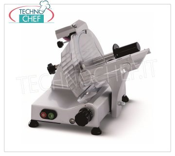 TECHNOCHEF - GRAVITY SLICER, blade Ø 195 mm, CE DOMESTIC EXECUTION, Mod.F195 AFD Gravity / inclined slicer, blade diameter 195 mm, in aluminum alloy, complete with fixed blade sharpener, CE DOMESTIC EXECUTION, V 230/1, Kw 0,132, Weight 10 Kg, dim.mm.360x345x315h