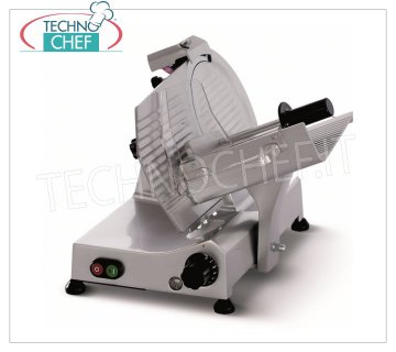 TECHNOCHEF - GRAVITY SLICER, blade Ø 250 mm, EC DOMESTIC EXECUTION, Mod.F 250 ED Gravity / inclined slicer, blade diameter 250 mm, complete with fixed blade sharpener, EC DOMESTIC EXECUTION, V.230 / 1, Kw 0.185, Weight 15.5 Kg, dim.mm.425x440x370h