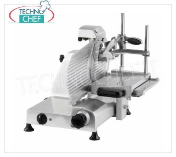 TECHNOCHEF - VERTICAL SLICER for CURED MEATS, blade Ø 250, CE DOMESTIC, Mod.F 250 TS-VD Vertical slicer with sausage pressing arm, blade diameter 250 mm, in aluminum alloy, complete with fixed blade sharpener, EC DOMESTIC EXECUTION, V 230/1, Kw 0.245, Weight 25 Kg, dim.mm.520x460x515h