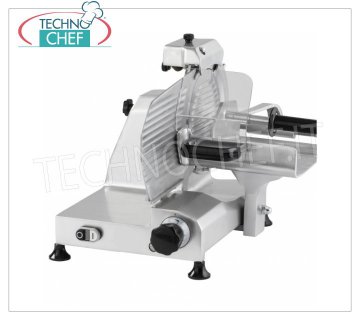 TECHNOCHEF - VERTICAL SLICER for MEAT, blade Ø 250 mm, Professional, Vertical slicer with meat trolley, blade diameter 250 mm, in aluminum alloy, complete with fixed blade sharpener, V 230/1, Kw 0,245, Weight 21 Kg, dim.mm.520x460x500h