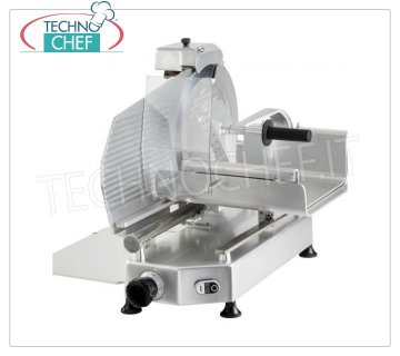 TECHNOCHEF - VERTICAL SLICER for MEAT, blade Ø 330 mm, Professional, Vertical slicer with meat trolley, blade diameter 330 mm, in aluminum alloy, complete with fixed blade sharpener, V 230/1, Kw 0,300, Weight 35 Kg, dim.mm.550x530x550h