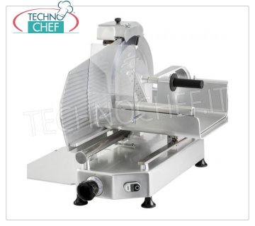 TECHNOCHEF - VERTICAL SLICER for MEAT, blade Ø 350 mm, Professional, Vertical slicer with meat trolley, blade diameter 350 mm, in aluminum alloy, complete with fixed blade sharpener, V 230/1, Kw 0,300, Weight 43 Kg, dim.mm.650x650x640h