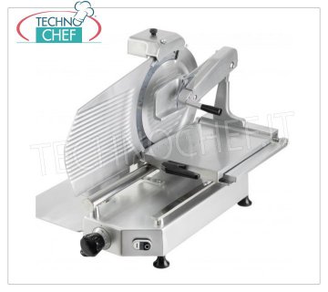 TECHNOCHEF - VERTICAL SLICER for SALAMI, blade Ø 300 mm, Professional, Vertical slicer with salami press arm, blade diameter 300 mm, in aluminum alloy, complete with fixed blade sharpener, V 230/1, Kw 0,300, Weight 36 Kg, dim.mm.550x530x610h
