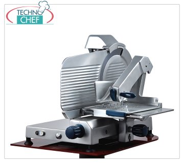 TECHNOCHEF - Vertical slicer for cured meats, gear transmission, blade Ø 370 mm, Professional Vertical slicers with aluminum alloy cured meat plate with gear transmission, articulated arm, blade diameter 370 mm, weight 48 Kg, dim.mm 805x710x700h - available in single-phase or three-phase version