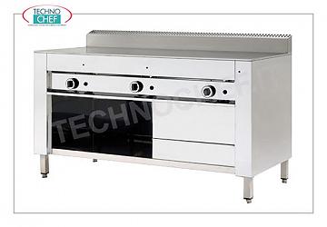 Gas piadina cooker with STEEL PLATE, Open Compartment version Gas piadina cooker, version with open compartment, 600x600 steel plate for 4 piadinas, thermal power 6.7 kw, dim. external mm 650x730x960h