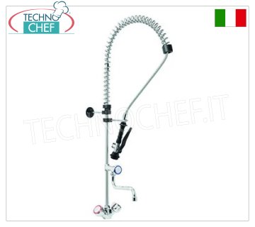 Single hole mixer tap with half-bar spout, round handles and suspended shower