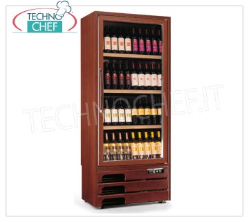 Technochef - 1 DOOR WINE refrigerator for 112 bottles, MONO or MULTITEMPERATURE, Wooden wine cellar, Professional 1 glass door, capacity 122 bottles diameter 75 mm, STATIC Multitemperature + 5 / + 7 / + 10 + 16 ° C or VENTILATED Temp. + 5 / + 16 ° C, Led lighting, V .230 / 1, Kw.0,65, Weight 134 Kg, dim.mm.827x523x1930h