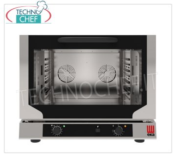 TECNOEKA - VENTILATED ELECTRIC CONVECTION OVEN with HUMIDIFIER, 4 Trays GN1/1, Professional, mod.EKF411N VENTILATED ELECTRIC CONVECTION OVEN with HUMIDIFIER cooking chamber for 4 GASTRO-NORM 1/1 TRAYS (mm 530x325), ELECTROMECHANICAL CONTROLS, V.230/1, Kw.3,4, Weight 50,4 Kg, dim.mm.784x754x634h