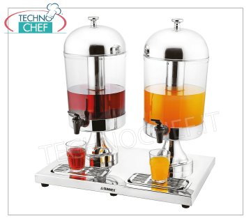 Juice and beverage dispensers (buffet) BEVERAGE DISPENSER in stainless steel with 2 transparent containers of 8 + 8 liters, complete with dispensing tap, dimensions 36x52x55h cm