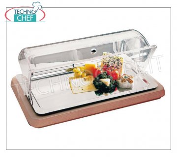 Refrigerated tray with dome (NOT INCLUDED) Refrigerated display case with wooden base, 4-piece set (excluding dome), dimensions 60x41x5h cm