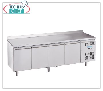 Forcold - Refrigerating Table, Temp.-18°/-22°C, 4 Doors and Backsplash, with Monobloc, Plug-in System, Class E, mod.M-GN4200BT-FC Freezer Freezer Table, 4 Doors and Backsplash, with Monoblock, Plug-in System, 553 liter capacity, temp. -18°/-22°C, Gastronorm 1/1, ventilated refrigeration, ECOLOGICAL in Class E, Gas R290, V .230/1, Kw.0,675, Weight 144 Kg, dim.mm.2230x700x950h