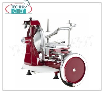 TECHNOCHEF - MANUAL FLYWHEEL SLICER, blade Ø 250 mm, Professional Vertical FLYWHEEL manual slicer for Salumi, blade diameter 250 mm, Standard colours: RED, BLACK, CREAM or Customizable on request, dim.mm.520x680x510h.