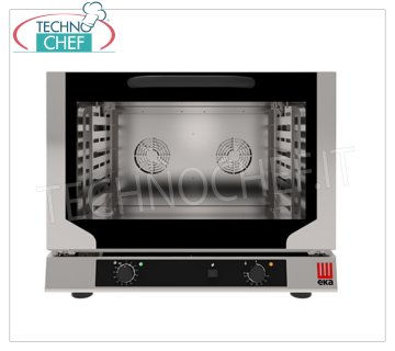 TECNOEKA - Electric convection oven with humidifier for 4 trays of 600x400 mm, mechanical controls, V 230/1, mod.EKF464N VENTILATED ELECTRIC CONVECTION OVEN with HUMIDIFIER for PASTRY and BAKERY, cooking chamber for 4 600x400 mm TRAYS, ELECTROMECHANICAL CONTROLS, V.230/1, Kw.3,4, Weight 50,4 Kg, dim.mm.784x754x634h