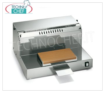 TECHNOCHEF - Manual wrapping machine, 500 mm film rolls, 50M2 DISPENSER model - NEW, BARGAIN PRICE PACKAGING MACHINE - STAINLESS STEEL COUNTER FILM DISPENSER, HEATING TOP mm 290x165, FILM CUTTING by means of a LOW VOLTAGE HOT WIRE, suitable for film rolls mm 500, V 230/1, kw 1,15, dimensions mm 590x500x290