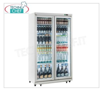 Technochef - Refrigerator 2 glass doors, lt.1050, Ventilated, Temp.-1°/+10°C, Class C, mod.DC1050 Refrigerated cabinet for DRINKS with 2 glass doors, in white painted steel, capacity lt.1050, Temperature -1°/+10°C, Ventilated refrigeration, Gas R290, Class C, V.230/1, Kw.0,475, Weight 138 Kg, dim.mm.1120x595x1975h