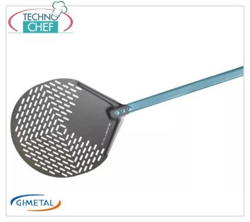 Gi.Metal - Round perforated aluminum pizza shovel SHA, Evolution Line, handle length 60 cm Round perforated pizza shovel in SHA aluminum, Evolution Line, light, smooth and resistant, diameter 330 mm, handle length 600 mm.