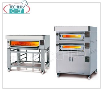 Electric modular pizza oven, EURO CLASSIC line, entirely refractory chamber for 8 pizzas MODULAR electric pizza oven, for 8 pizzas diam. 300 mm, version with STAINLESS STEEL FRONT, CHAMBER COMPLETELY in REFRACTORY mm 1230x630x170h, V.400/3, Kw.8,5, Weight 200 Kg, external dimensions mm 1620x960x400h