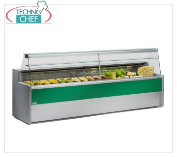 Delicatessen cold counter, temp.+4°+6°C, static with reserve, straight inclined glass, 79cm deep Food-Gastronomy Display Refrigerated Counter, temp. +4°+6°, Static with reserve, version with STRAIGHT TILTED GLASSES, V. 230/1, Weight 151 kg, dim. 100x79x122h cm