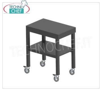 Wooden service trolleys Service trolley in lacquered wood in the standard colours, with 2 shelves, retractable sliding plate rack, max capacity Kg.30, dim.mm.700x450x840h