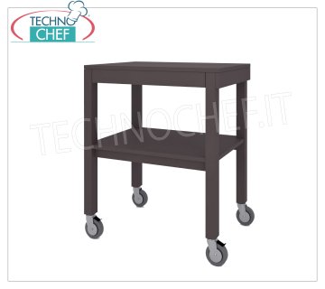 Wooden service trolleys Service trolley in matt lacquered wood in the standard colours, with 2 shelves, sliding retractable plate holder, push handle, max load Kg.30, dim.mm.700x450x840h