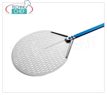GIMETAL - Round Perforated Aluminum Pizza Shovel, Super Professional Line Round perforated pizza peel completely in aluminum alloy, Super Professional Line, light, flexible and resistant, diameter 330 mm, handle length 1500 mm.