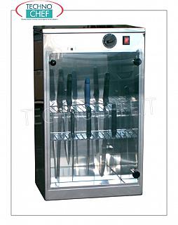 Sterilizers for knives and tools STERILIZER UV-RAY STAINLESS STEEL KNIVES, capacity 30 KNIVES, 2 RACKS support EXTRACTABLE knives, irradiation power 2 TUV-C lamps 0.16 kw, V. 220-240 / 1, dim. mm 420x280x690h