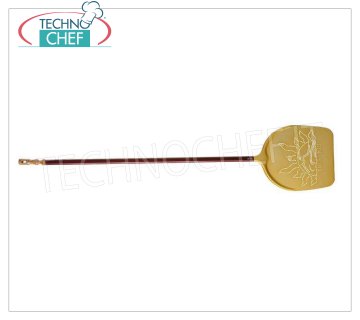 LILLY - Rectangular Perforated Pizza Shovel in Light Gold Aluminum, Mod Rectangular perforated pizza shovel in gold aluminum and wooden terminal, dim.mm 330x330, handle length 1300 mm.