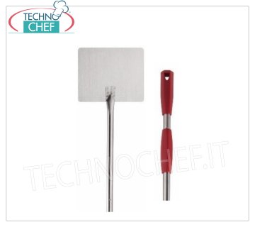 Square Stainless Steel Pizza Peel, 20x20 cm, with Fixed and Sliding Wooden Handle SQUARE pizza shovel in 18/10 stainless steel, size 20x20 cm, length of stainless steel and wood handle 1.5 meters.