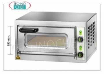 Technochef - 1 chamber electric pizza oven, mod. MICROVC18 ELECTRIC PIZZA OVEN with 1 CAMERA mm.405x405x180h, version with GLASS DOOR, hob in the refrigerator, 2 ADJUSTABLE THERMOSTATS for SOLE and SKY, temperature from + 50 ° to +500 ° C, V.230 / 1, Kw.2 , 2, Weight Kg.29, outside dimensions mm.550x460x360h