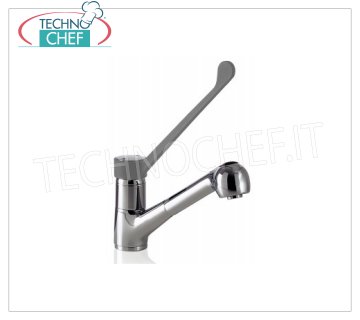 Single hole mixer tap with pull-out spray Single-hole benchtop mixer tap with clinical lever and pull-out spray at a length of 70-80 cm